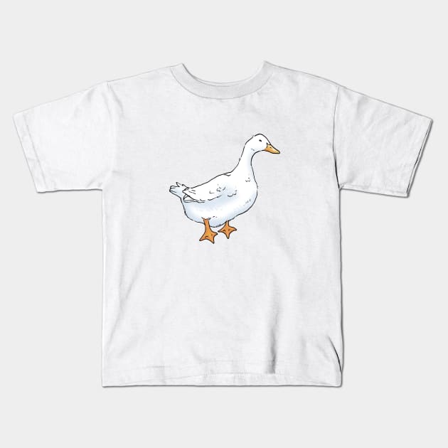 White Pekin Duck Kids T-Shirt by E. Leary Art